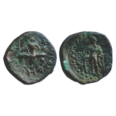 Kushans, Copper Tetradrachm of Huvishka (c. 150-185 AD), Copper light weight Tetradrachm, 
