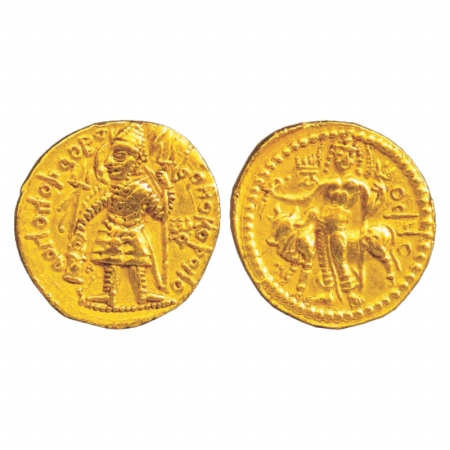 Kushans, Vasudeva II (c. 250-350 AD), Gold Dinar, 7.95g. Obv: Diademed king standing facin