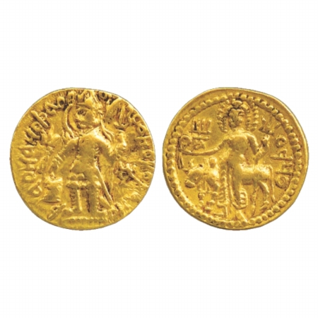 Kushans, temp. Vasudeva II (c. 250-350 AD), Gold Dinar (Göbl 644), 7.90g. Obv: Helmeted an