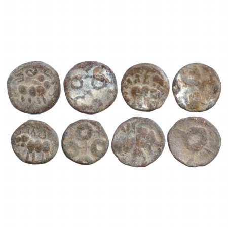 A group of Ikshvaku Lead coins from Andhra Pradesh (c. 227-306 AD), each having executed e