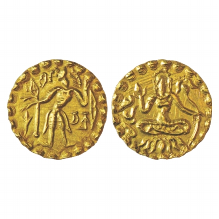 Post-Gupta period in Bengal, 'Samatata' region, Gold Dinar copying Gupta 'Archer-type' coi