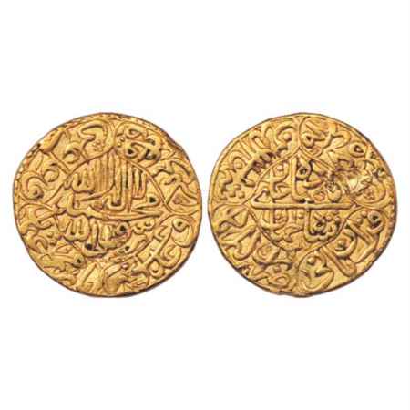 Shah Jahan (1628-1658 AD), Gold Mohur, 10.94g. Akbarabad Mint, AH 1047/RY 10. Obv: Kalima 