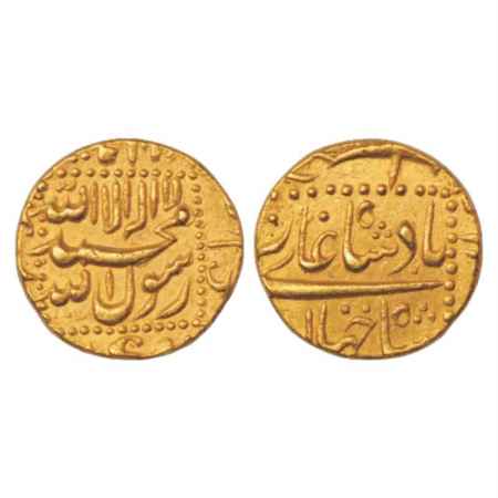 Shah Jahan (1628-1658 AD), Gold Mohur, 10.97g. Burhanpur Mint by style (mint off the flan)