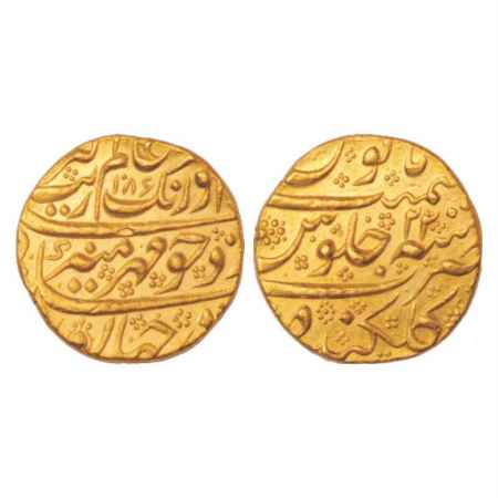 Aurangzeb (1658-1707 AD), Gold Mohur, 10.99g. Golkunda Mint, AH 1086/RY 22, KM 315.18. Fla