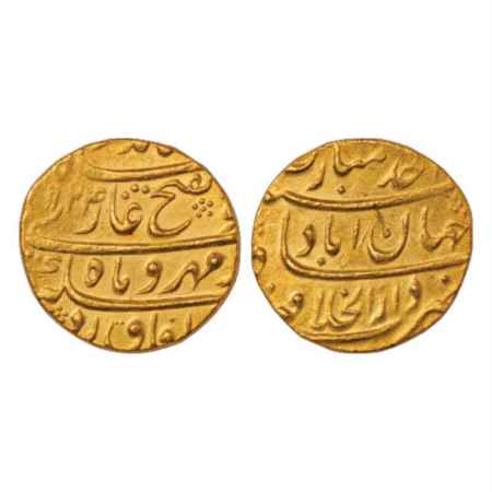 Jahandar Shah (1712-1713 AD), Gold Mohur, 10.92g. Dar ul-Khilafat Shahjahanabad Mint, 'Abu