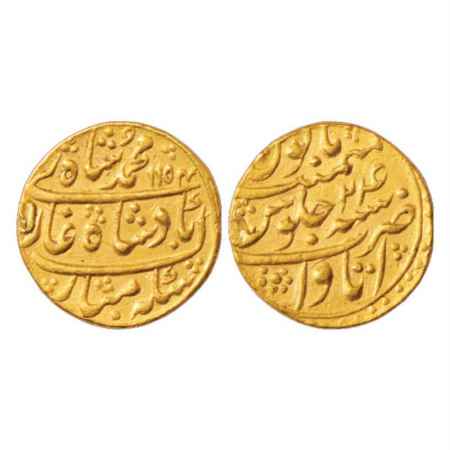 Muhammad Shah (1719-1748 AD), Gold Mohur, 10.94g. Itawa Mint, AH 1154/RY 24, KM 438.10. Ex