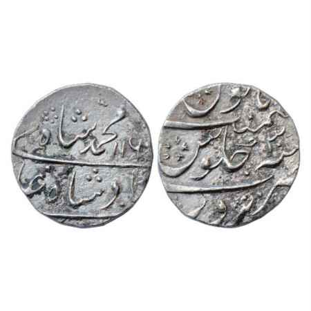 Muhammad Shah (1719-1748 AD), Silver Rupee, Narwar Mint, AH 1160/RY 30, KM 436.66. Broad F