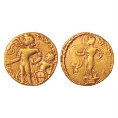 Gupta Empire, Chandra Gupta II (375-415 AD), Gold Dinar of 'Chhatra' type, Altekar Class I