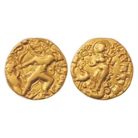 Gupta Empire, Kumara Gupta I (415-450 AD), Gold Dinar of 'Tiger-slayer' type, Altekar var.