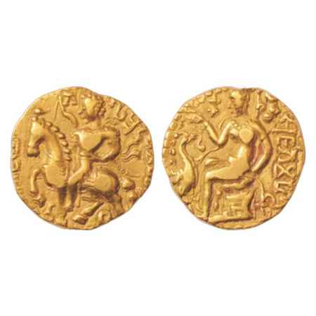 Gupta Empire, Kumara Gupta I (415-450 AD), Gold Dinar of 'Horseman' type, Altekar Class II