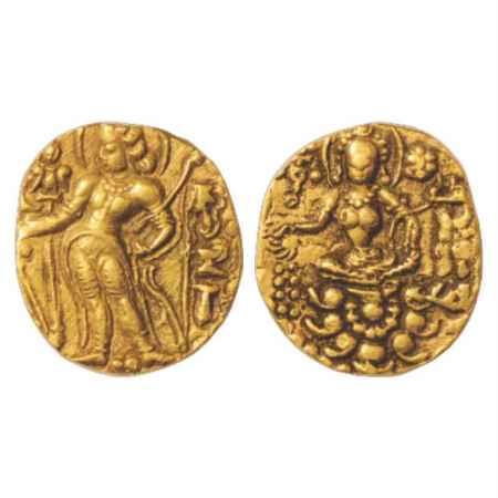 Gupta Empire, Kumara Gupta I (415-450 AD), Gold Dinar of 'Archer' type, Altekar Class II-v