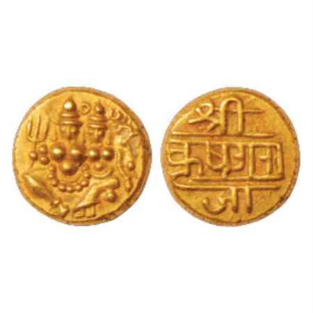 Mysore, Krishnaraja Wodeyar (1799-1868 AD), Gold Pagoda, 3.43g. Obv: Shiva Parvati seated.