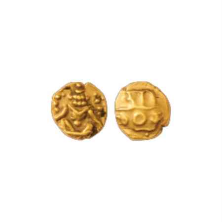 Mysore, Krishnaraja Wodeyar (1799-1868 AD), Gold Fanam, 0.37g. Obv: Narasimha seated. Rev: