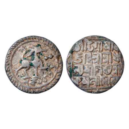 Tripura, Dhanya Manikya (1490-1526 AD), Silver Tanka, SE 1435, 10.60g. Obv: Lion facing ri