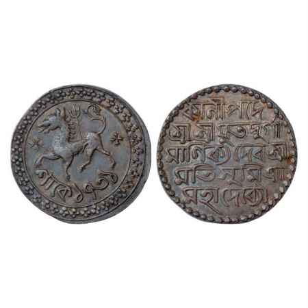 Tripura, Durga Manikya (1809-1821 AD), Silver Tanka, SE 1731, 10.95g. Obv: Lion facing lef