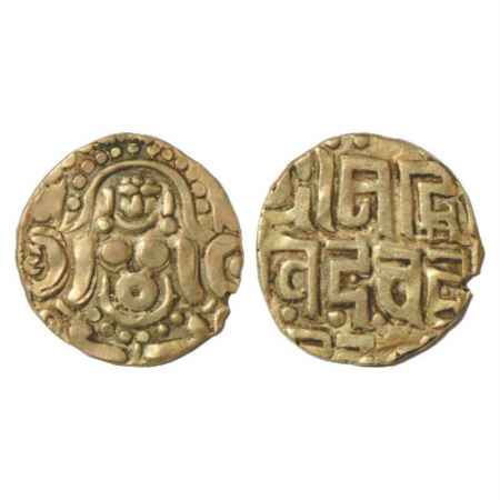 Gahadavalas of Kanauj, Govinda Chandra (1114-1154 AD), Base Gold 4½ Masha, 3.94g. Obv: Sea