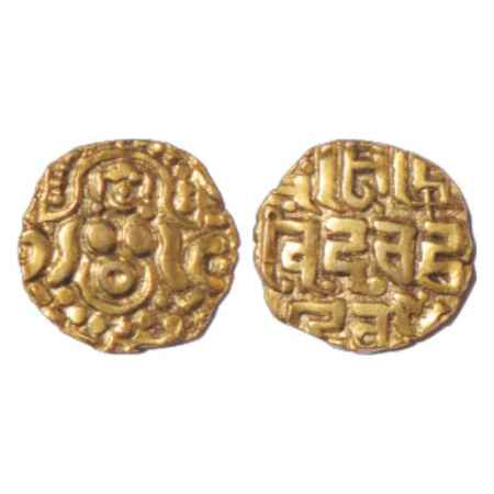 Gahadavalas of Kanauj, Govinda Chandra (1114-1154 AD), Base Gold 1? Masha, 1.07g. Obv: Sea