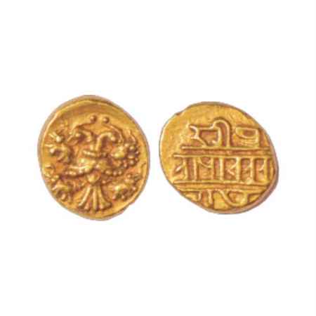 Vijayanagar, Tuluva Dynasty, Achutharaya (1529-1542 AD), Gold ½ Pagoda, 1.70g. Obv: Gandab