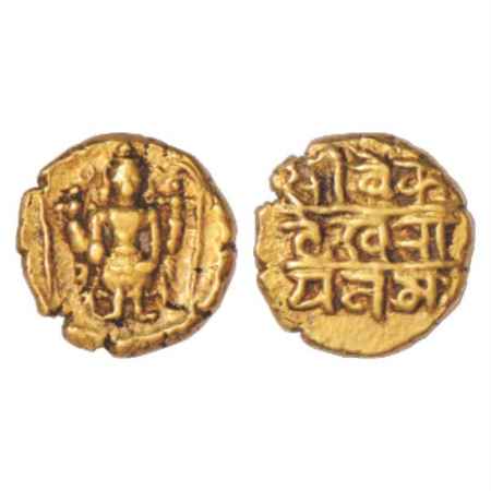Vijayanagar, Venkataraya II or III, Gold Pagoda, 3.33g. Obv: God Venkatesvara standing to 