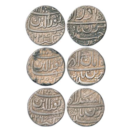 Jahangir (1605-1627 AD), Silver Rupee (3), Ahmadabad Mint, 'Muzaiyan' Couplet, Azar, AH 10