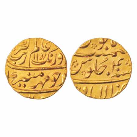 Aurangzeb (1658-1707 AD), Gold Mohur, 11.11g. Allahabad Mint, AH 1107/RY 40, KM 315.9. Min