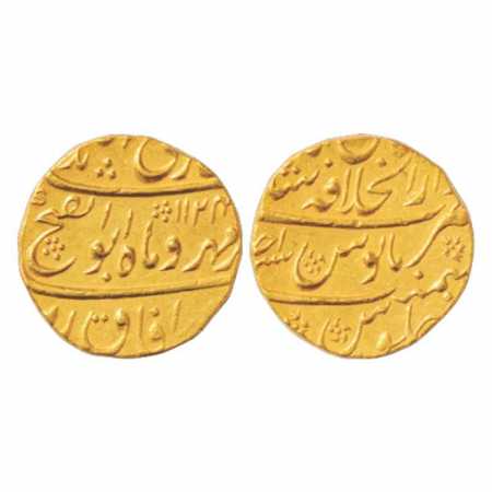 Jahandar Shah (1712-1713 AD), Gold Mohur, 10.92g. Dar ul-Khilafat Shahjahanabad Mint, 'Abu