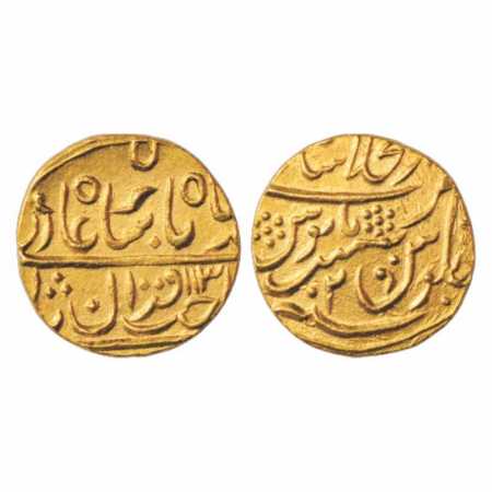 Muhammad Shah (1719-1748 AD), Gold Mohur, 10.80g. Dar ul-Khilafat Shahjahanabad Mint, AH 1