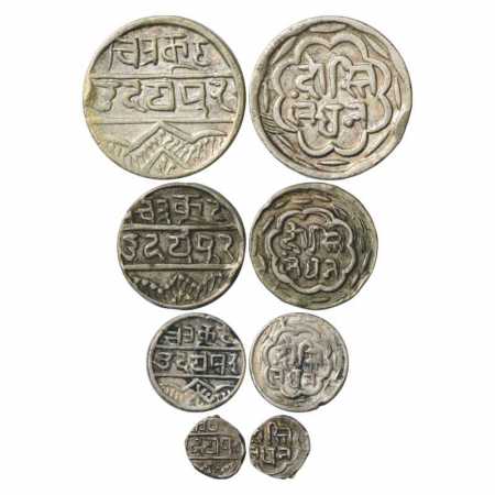 Mewar-Udaipur (4), Silver Rupee, ½ Rupee, 1/8 Rupee and 1/16 Rupee, Swaroop Shahi series. 