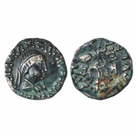 Indo-Greeks, Silver Drachma of Menander (160-145 BC), 1.63g. Obv: Diademed bust of King, G