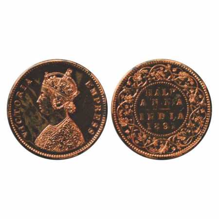 Victoria Empress, Copper ½ Anna, Proof, 1891, Bombay Mint, bust 'B', stain marks otherwise