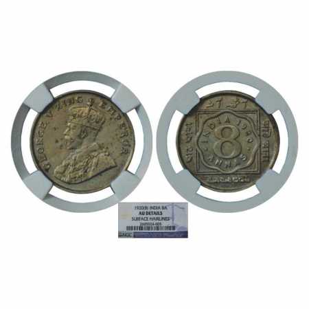 George V, Cupro-Nickel 8 Annas, 1920, Bombay Mint, with dot, PR 873. Graded as AU by NGC D