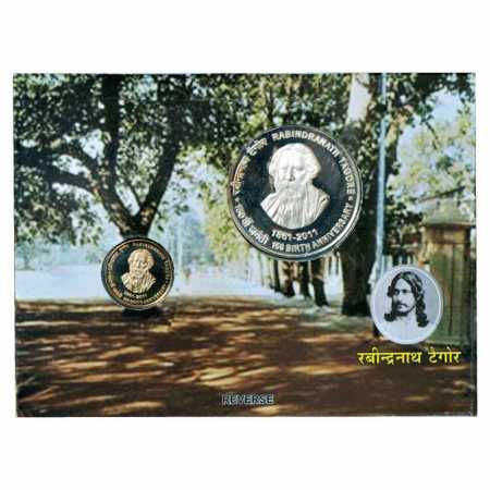 2011, 150th Birth Anniversary of Rabindranath Tagore, Proof set of 2 coins, 150 Rupees and