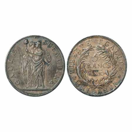 Italian State-Piedmont Republic, Silver 5 Francs, ND L'ANIO (1801), 24.97g. Obv: Standing 
