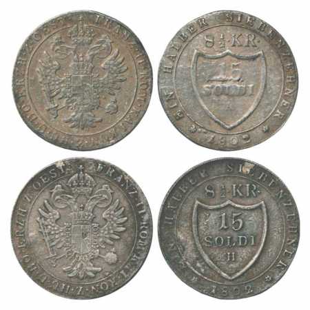 Italy State, Gorizia, Billon 15 soldi (8 ½ kreuzer) (2), Franz II- 1802, Obv: Crowned doub