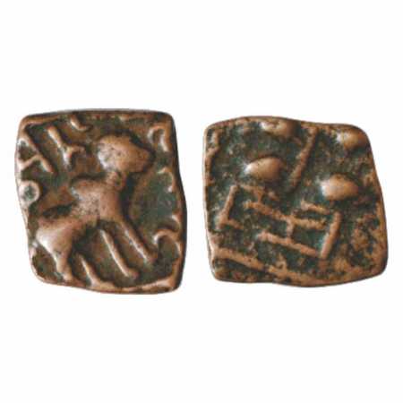 Satavahanas, Kochhiputa Siri Satakani (60-40 BC), 'Bull' type coin from the Newase-Paithan