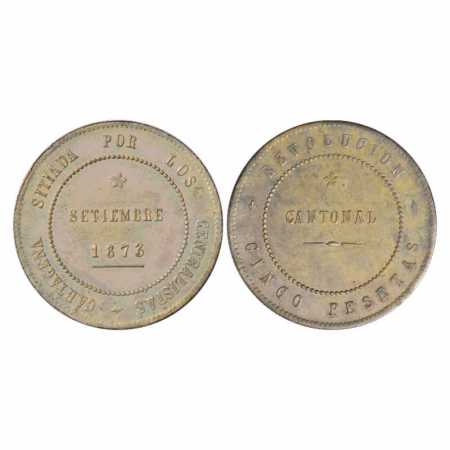 Spain, Silver 5 Pesetas (20 Reis), 1873, 26.39g. Obv: Month, date flower within beaded cir