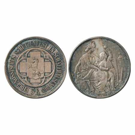 Switzerland, Silver 5 Francs, 1865, issuer Scfaffhausen, 25.01g. Obv: Arms in Quadra foil.