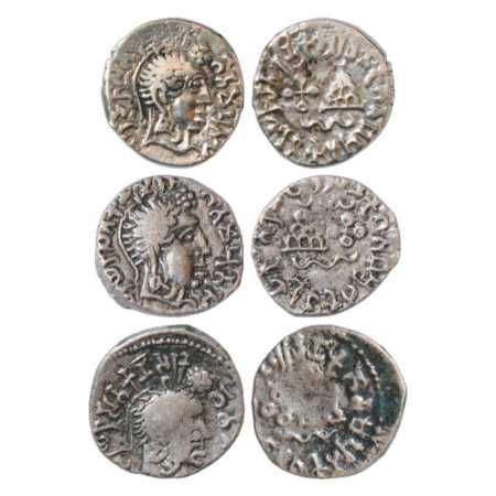 Satavahanas, A group of 3 Silver Portrait type Drachms of Gotamiputa Siri Yajna Satakani (