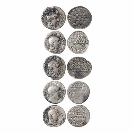Satavahanas, A group of 5 Silver Portrait type Drachms of Gotamiputa Siri Yajna Satakani (