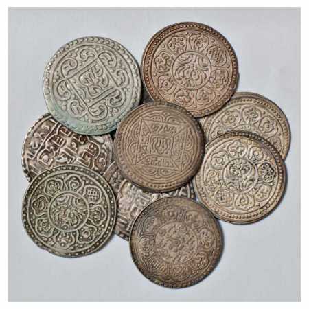 Nepal and Tibet, Silver Tanka (10), various types. (10 Coins)