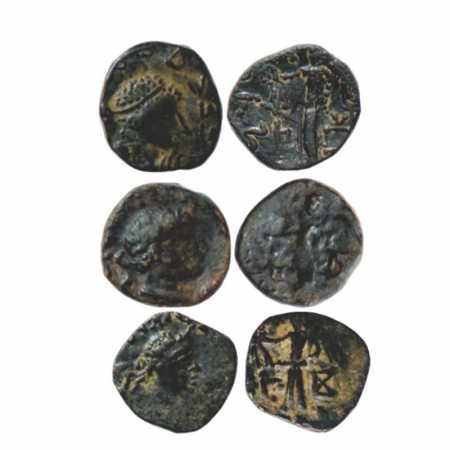 Kushans, Kujula Kadphises (30-80 AD), Copper Drachmas (3) of 'Posthumous Hermaeus' type, M