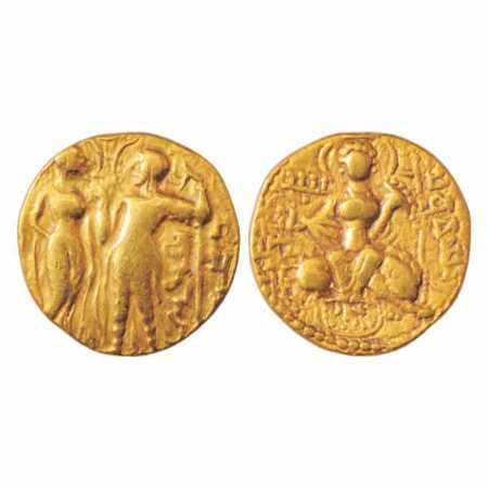 Gupta Empire, Gold Dinar of Samudra Gupta (340-375 AD), 'King and Queen' type, Altekar p. 