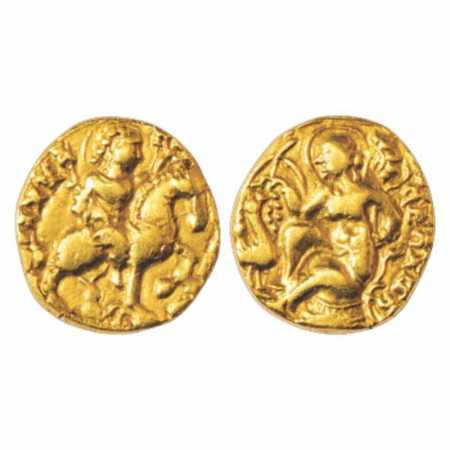 Gupta Empire, Gold Dinar of Kumara Gupta (415-455 AD), 'Horseman' type, Altekar Class II, 