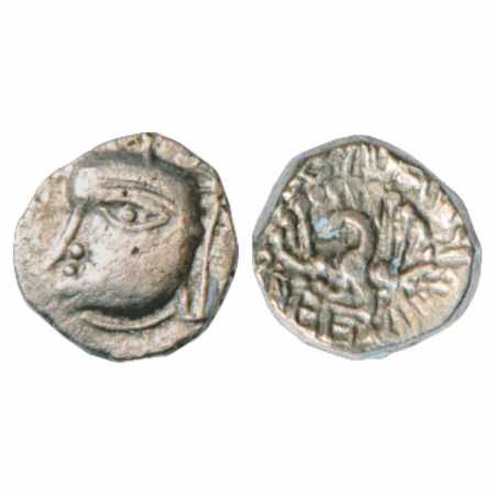 Pushyabhutis (Vardhanas) of Sthaneshwara, Silver Drachma of Harsha Vardhana (606-647 AD), 