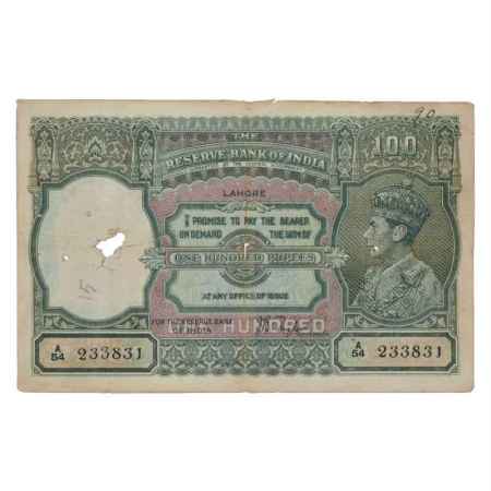 British India, George VI, 100 Rupees, ND (1938), Lahore Circle, signed by J.B. Taylor, Ser