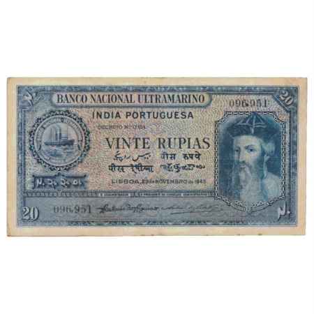 Indo-Portuguese Territories, 20 Rupias, 6th Issue, 29th November 1945, signed by Antonio D