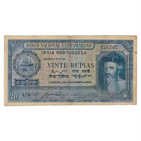 Indo-Portuguese Territories, 20 Rupias, 6th Issue, 29th November 1945, signed by Antonio D