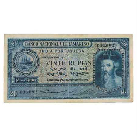 Indo-Portuguese Territories, 20 Rupias, 6th Issue, 29th November 1945, signed by Antonio D