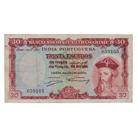 Indo-Portuguese Territories, 30 Escudos, 7th Issue, dated 2nd January 1959, signed by Fran