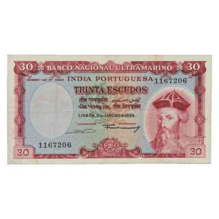 Indo-Portuguese Territories, 30 Escudos, 7th Issue, dated 2nd January 1959, signed by Fran